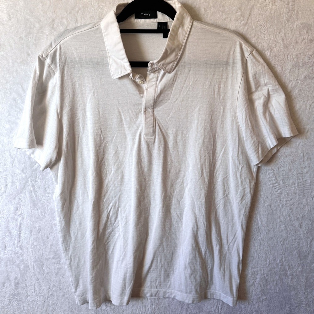 Theory Polo Shirt Claude Slub‎ Cotton Modal Blend Minimalist Large White Mens
